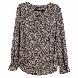 T Tahari Black and Pink Floral Blouse size XS